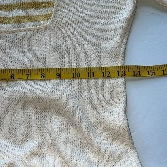 Ricardo Knit Dress Womens Cream Gold Stripe Textured Long Sleeve Square Neck - Picture 16 of 16
